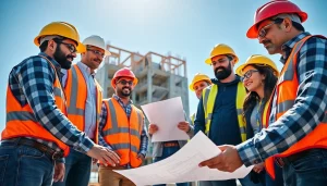 Team collaborating in construction, showcasing the construction association north carolina at work.