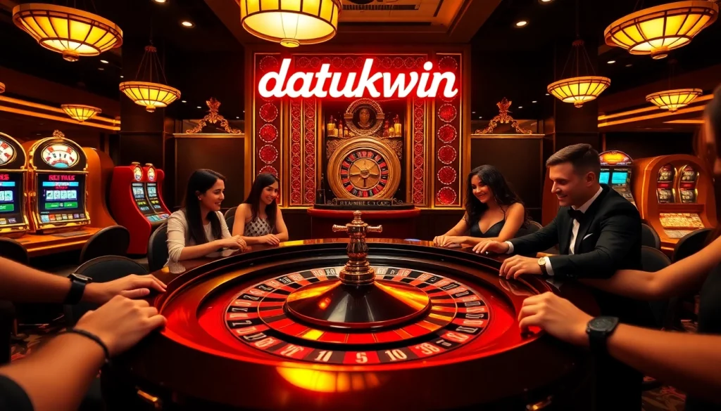Pemain menang di roulette dalam suasana kasino mewah yang mempromosikan kegembiraan Datukwin.