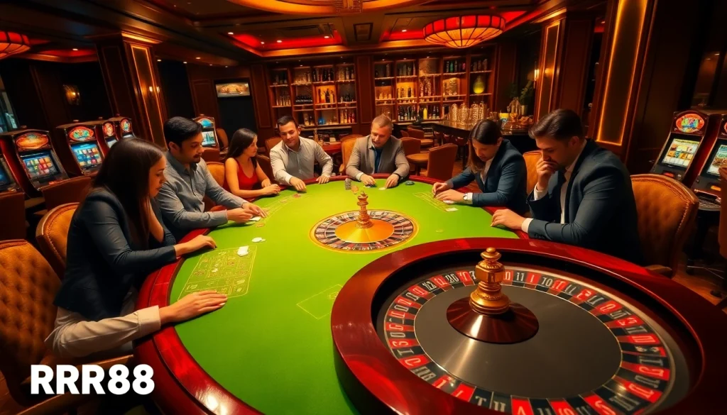 Experience thrilling gameplay at RR88's luxurious poker table with exciting roulette action.
