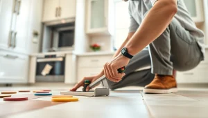 Tile Installer Keizer demonstrating expert tile installation in a modern kitchen setting.