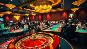 Exciting scene featuring the luxurious gaming atmosphere at PS99 casino, highlighting rich poker chips and roulette.