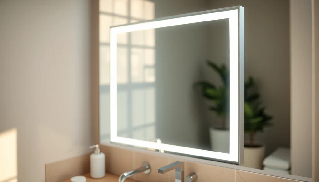 Enhance your styling with a stylish mirror and led lights in a modern bathroom setting.