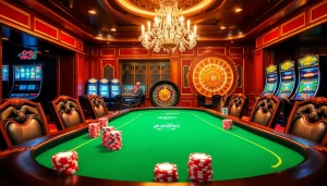 Experience the thrill of 23win with an engaging casino scene featuring a poker table and roulette.