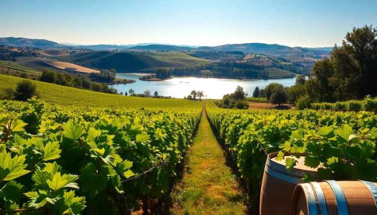 Experience the vineyards of Carksburg CA, showcasing lush landscapes and rustic barrels.