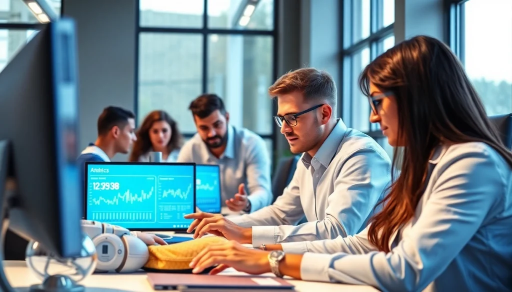 SEO Agentur mit KI optimiert digitale Marketingstrategien in einem modernen Büro.