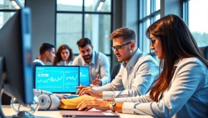 SEO Agentur mit KI optimiert digitale Marketingstrategien in einem modernen Büro.