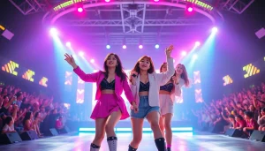 BLACKPINK news featuring the group performing energetically on stage during a vibrant concert.