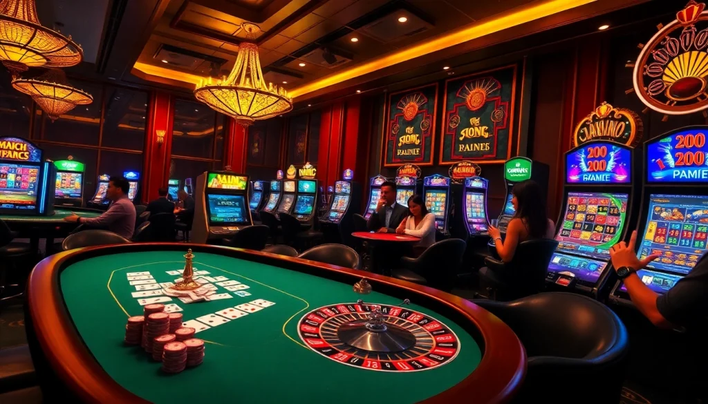 Exciting gaming action at nhà cái vmax featuring vibrant slots and poker.