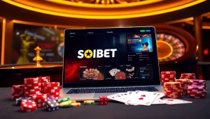 Engaging scene showcasing SOIBET online casino interface with vibrant colors, roulette wheel, and gambling elements for ทางเข้า soibet ล่าสุด.