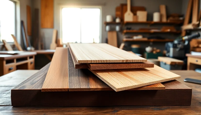 Examining wood veneer sheets with diverse textures and colors for woodworking projects.