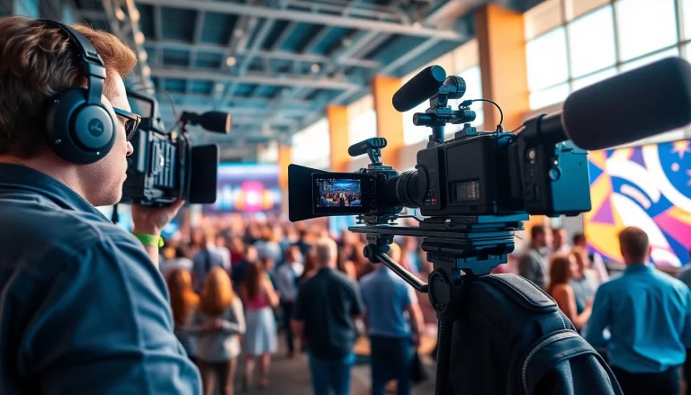 Engaged film crew capturing dynamic video production Phoenix event with vibrant atmosphere.