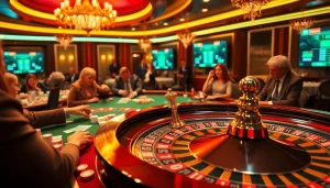 Casino scene highlighting thrilling gameplay with the Tool xổ số siêu tốc in action, featuring roulette table excitement.