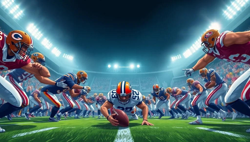 Action-packed bears vs 49ers football game with players clashing on the field.