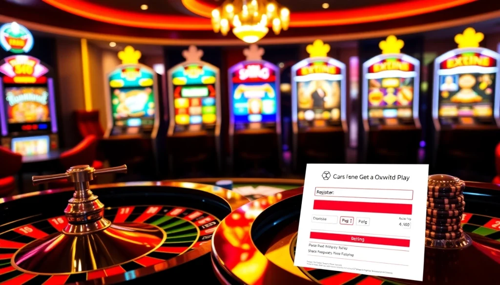Experience the thrill of gaming at oxplay with colorful chips and dynamic slot machines in a luxurious casino.