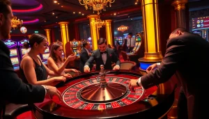 Players enjoying an exciting game at the luck8 roulette table in a luxurious casino atmosphere.