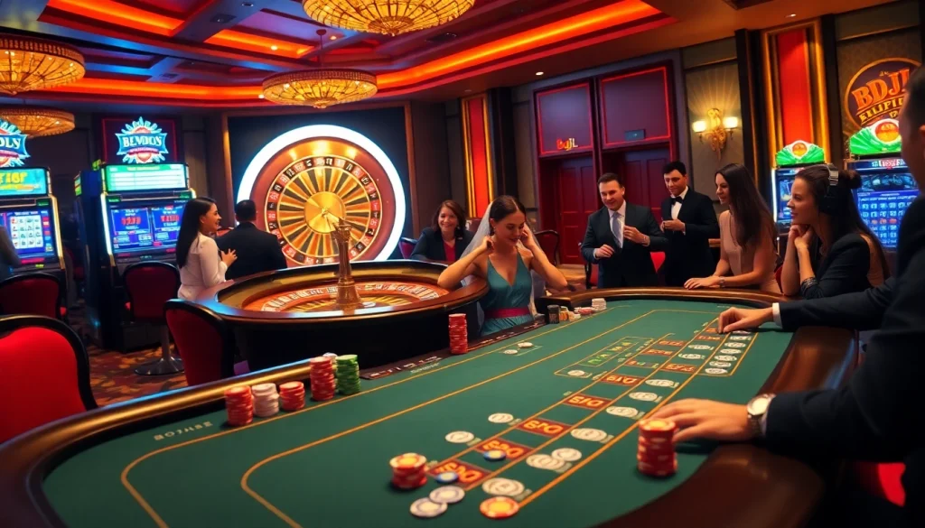 Dynamic poker game at BDJL casino, showcasing luxurious poker chips and an exciting atmosphere.