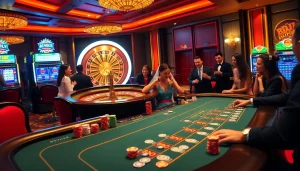 Dynamic poker game at BDJL casino, showcasing luxurious poker chips and an exciting atmosphere.