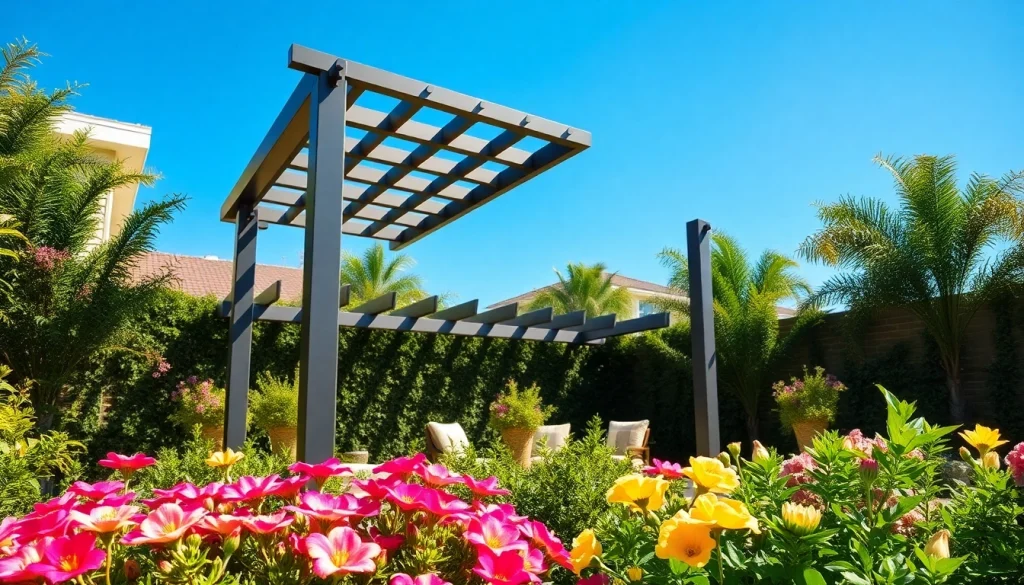 Enhance your outdoor space with a modern steel pergola that complements nature.