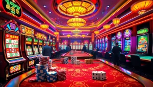 Engaging players enjoy mahjong ways 2 slot machines in a luxurious casino setting.