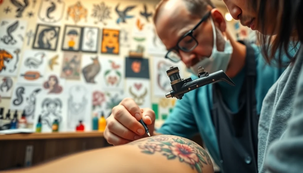 Tattoostyles24.com showcases a professional tattoo artist creating intricate designs in a colorful studio.