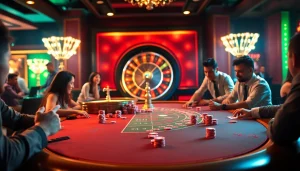 Experience the excitement of MM 88 FUN at a vibrant blackjack table surrounded by enthusiastic players.