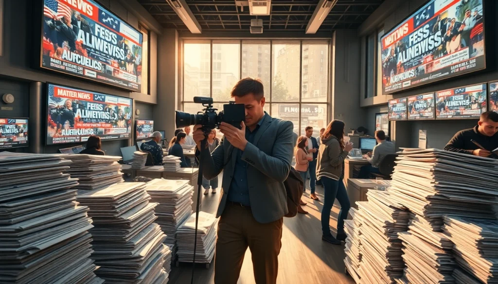 Cover breaking news at https://www.todayville.com in a vibrant news office scene.