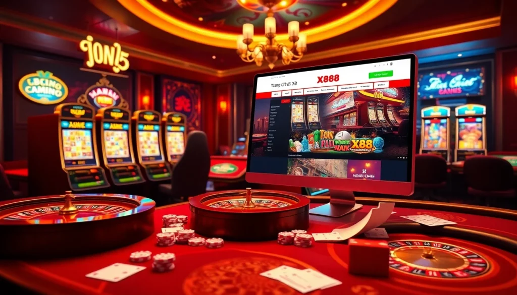 Experience thrilling gaming action at Trang Chủ X88 with vibrant casino elements and engaging interfaces.