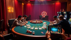 Experience the excitement of 688v at a high-stakes poker table with vibrant casino elements.