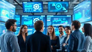 Dynamic professionals at an AI automation agency in UK discussing innovative solutions.