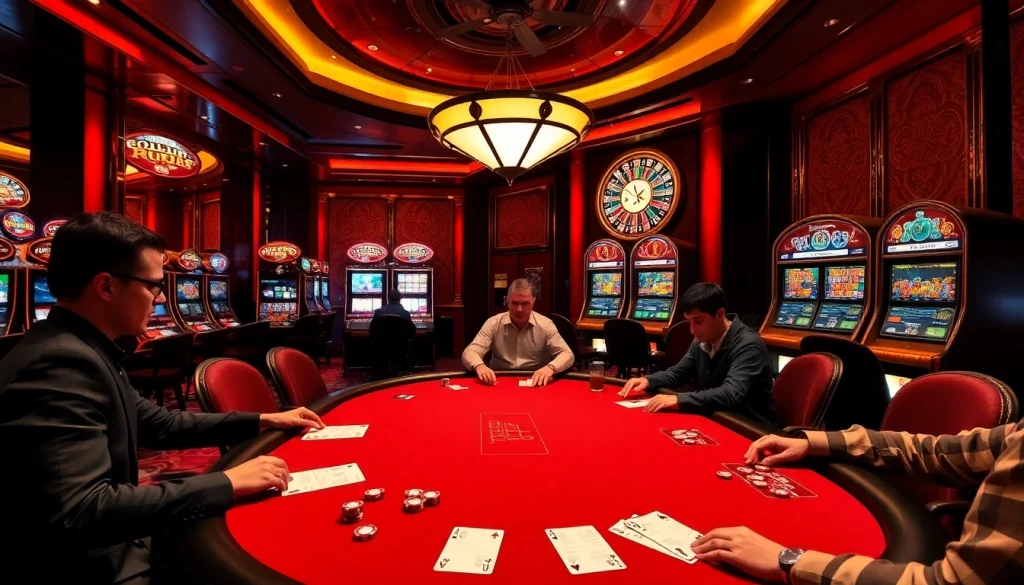 Experience the thrill of the tập đoàn kjc casino with players engaged at a high-stakes poker table.