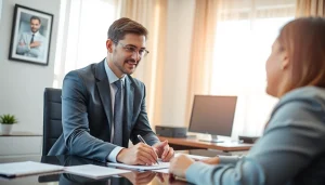 Consultation with a Clearwater Car Accident Lawyer in a professional office.