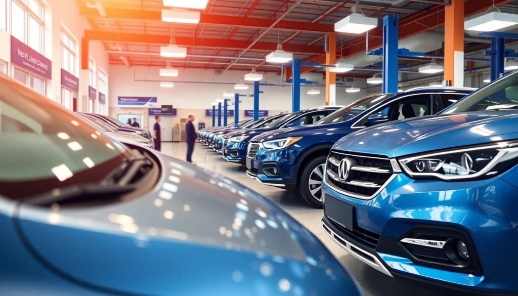 Explore a modern vehicle service contract provider showroom with new vehicles and professional service areas.