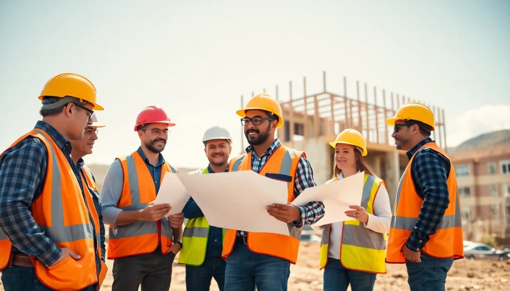 Showcase of the construction association Colorado professionals collaborating on-site.