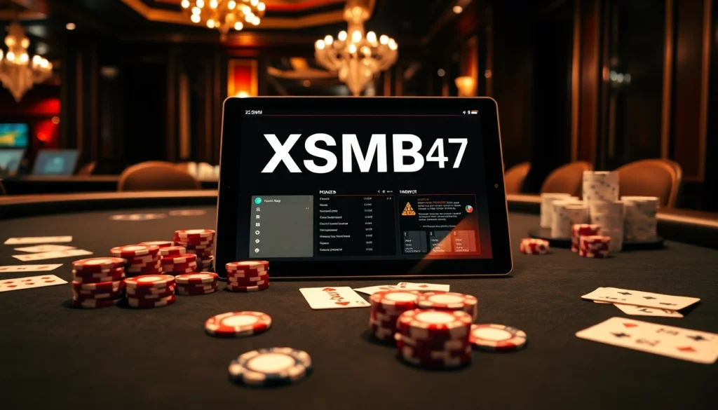 XSMB 247 online gambling experience with poker chips, cards, and interactive gaming interface.