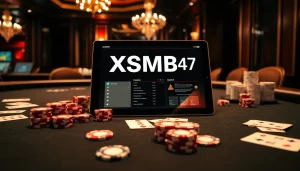 XSMB 247 online gambling experience with poker chips, cards, and interactive gaming interface.