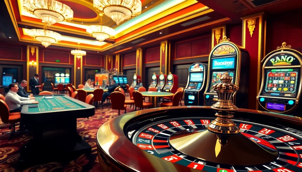 Players enjoying games at the casino, featuring boosterjp in an energetic atmosphere.