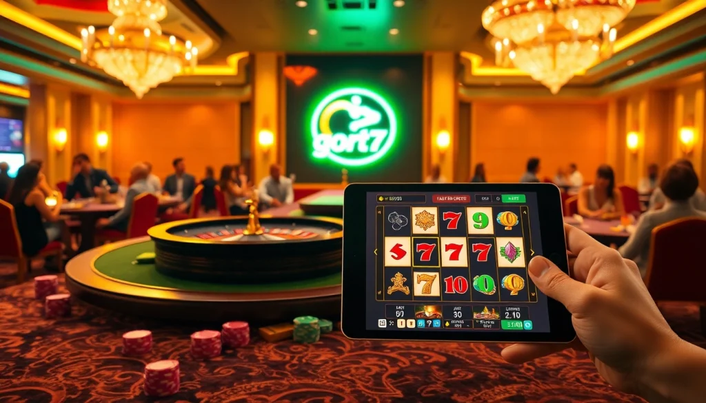 Gori77 logo displayed on a luxurious casino roulette table amid players enjoying strategic gameplay.