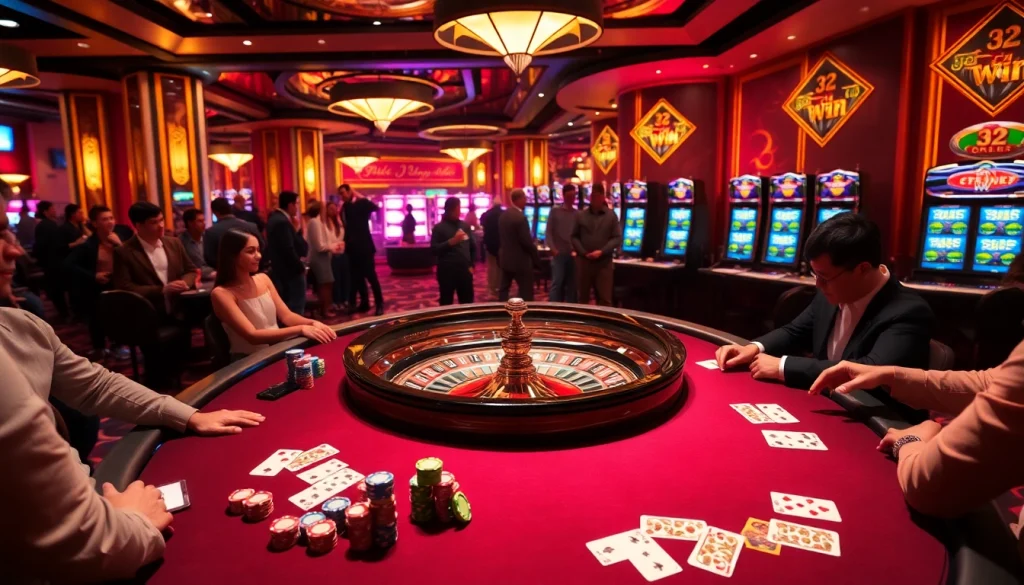 Experience the excitement of the casino as players engage in a thrilling game of poker, showcasing the 32 win possibilities.