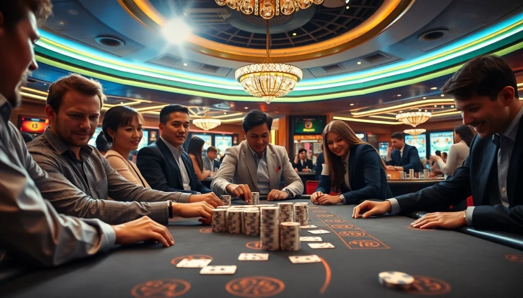 ผู้เล่นตื่นเต้นกับบาคาร่าในคาสิโนที่มีบรรยากาศหรูหรา