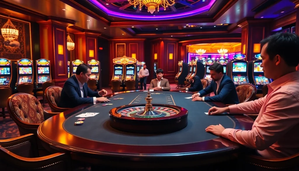 K9K9 gaming scene showcasing a vibrant casino atmosphere with poker chips and cards.