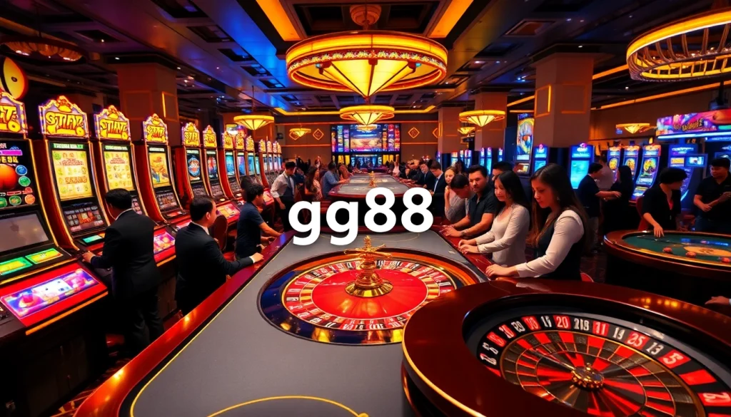 Players enjoying their time at a gg88 casino table, showcasing poker chips and a roulette wheel.