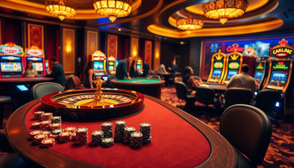 Kkwin players enjoying thrilling moments at a luxurious casino filled with vibrant games.