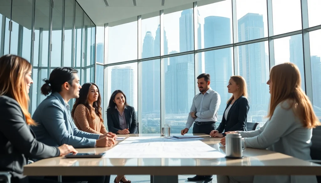 Consultants at a business setup company Dubai discussing plans in a modern office.
