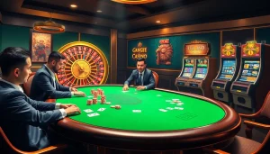 Players enjoying a thrilling poker game at UU 88 casino with vibrant chips and cards.