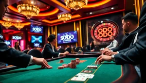 Experience thrilling gameplay at SODO CASINO featuring vibrant poker tables and exciting atmospheres.