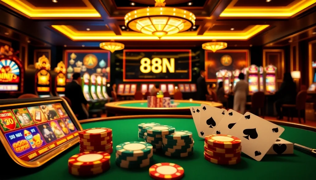 Players engaging in thrilling gaming action at nhà cái 888NEW's luxurious online casino.