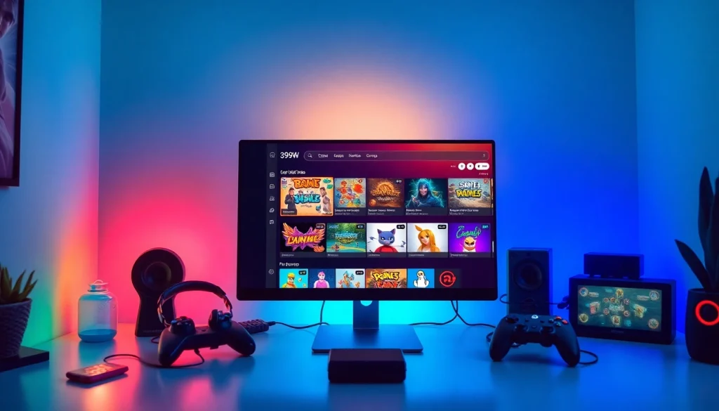 Interactive gaming interface on 399W platform with colorful designs and inviting ambiance.