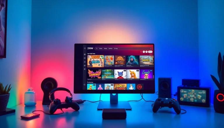 Interactive gaming interface on 399W platform with colorful designs and inviting ambiance.