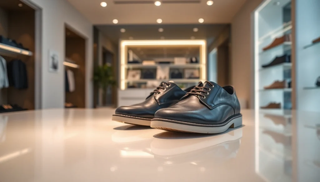 레플리카의 고품질 신발을 세련된 배경에서 강조하는 이미지