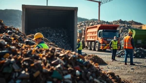 Workers efficiently managing waste at the Bonnyville dump while ensuring safety and organization.